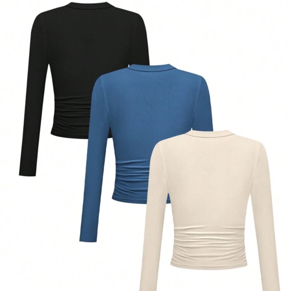 Three Cropped Long Sleeve Ribbed Polos
All Three - Picture 2 of 6